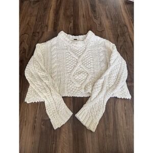 Free People Sweater Womens XS Cutting Edge Cable Knit Off White 100% Cotton